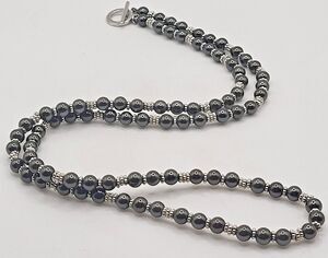 Chaps Hematite Layering Long Strand Minimalist Beaded Necklace 30in Positivity